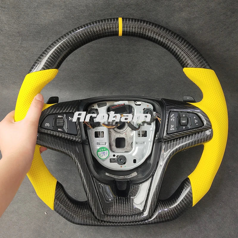 Carbon Fiber Yellow Perforated Leather Steering Wheel For Chevrolet