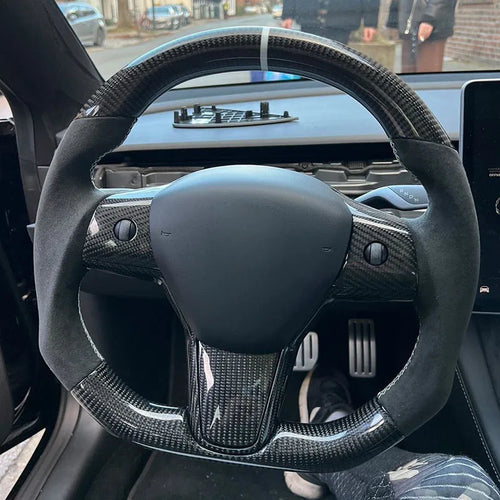 Matte Carbon Fiber Steering Wheel For Tesla Model 3 Model Y 2017 2018