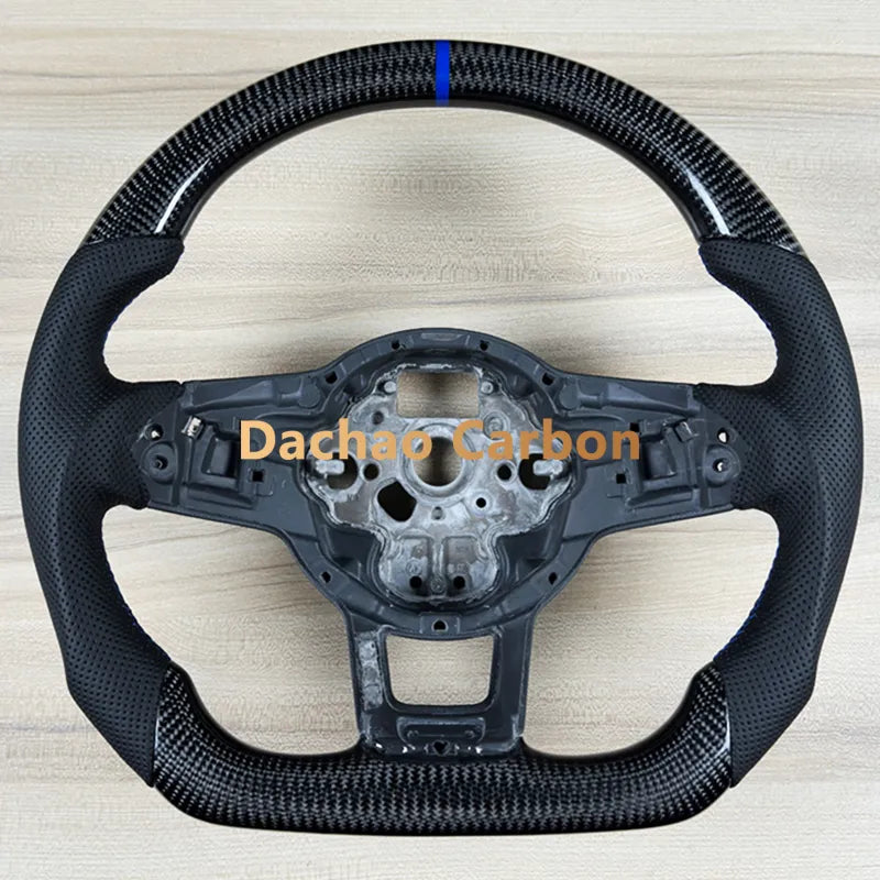 Real Glossy Black Carbon Fiber Steering Wheel for Volkswagen VW Golf R