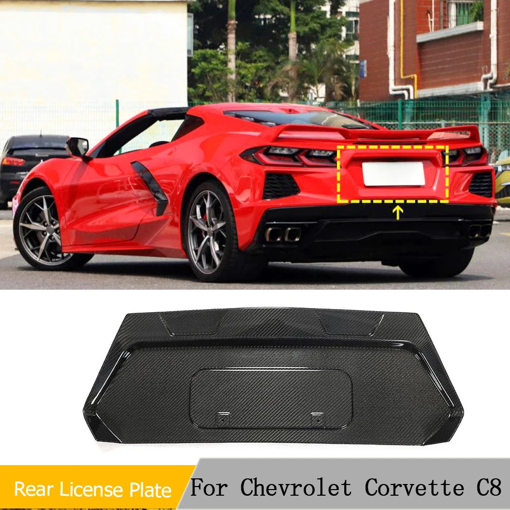 License Plate Frame Lid Cover Fit For Chevrolet Corvette C8Real Carbon