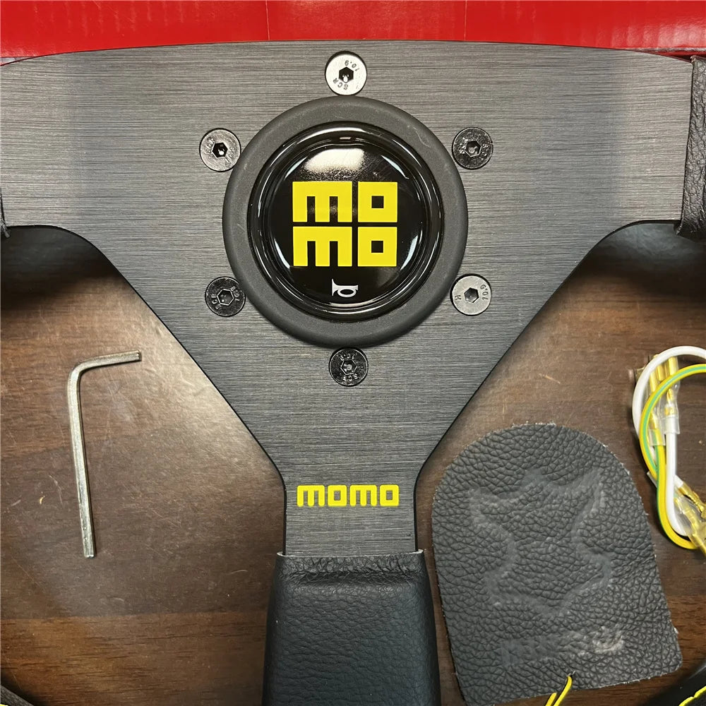 14inch/350mm For momo Italy Black Genuine Leather Drift Sport Steering