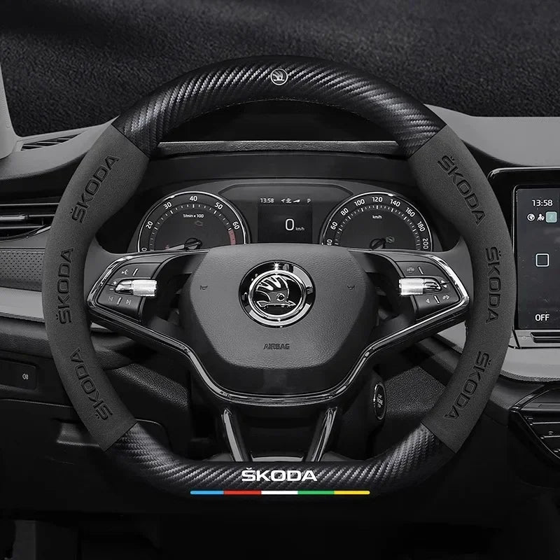 Suede Carbon fiber Car Steering Wheel Cover Be suitable for Skoda
