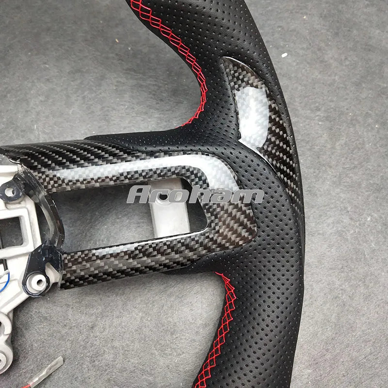 Customize Real Carbon Fiber Black Perforated Leather Steering Wheel
